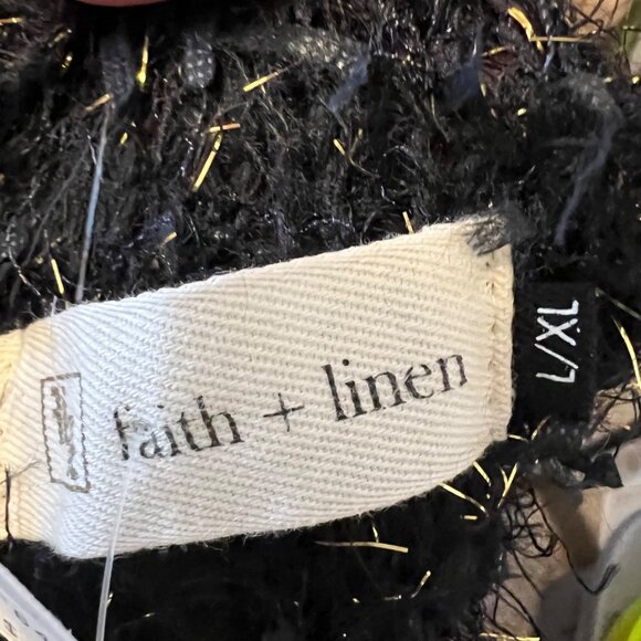 Faith + Linen Black & Metallic Gold Shaggy Eyelash Cardigan Sweater S/M - Picture 9 of 9